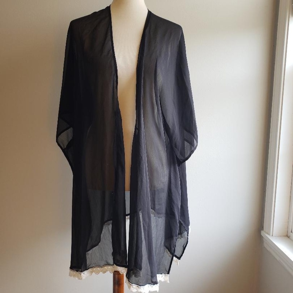 Jessica Simpson Black Sheer Kimono Cover Up NWT L